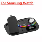Wireless charging dock for Samsung Watch, phone, and earbuds with clock