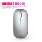 Silver wireless mouse with Bluetooth 5.1 and LED lighting effect