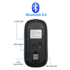 Bottom view of Bluetooth 5.0 wireless mouse with 2.4G transmitter