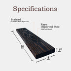24" dark-stained pine wood floating shelf, handcrafted with rustic elegance.
