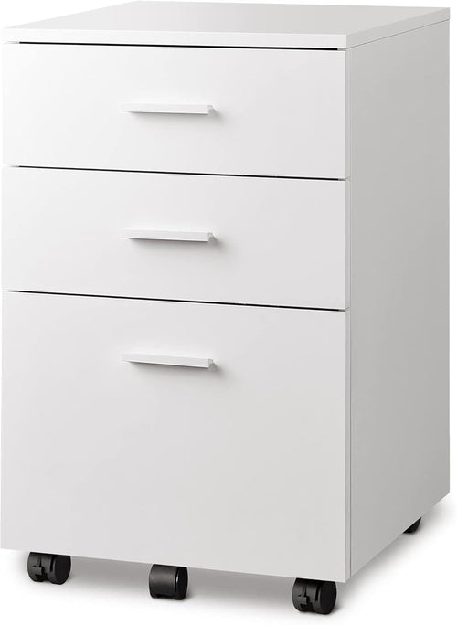 3 Drawer Wood Mobile File Cabinet, Rolling Filing Cabinet for