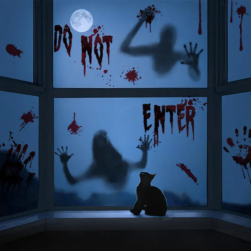 Bloody Fingerprint Window Clings | Halloween Decor 
