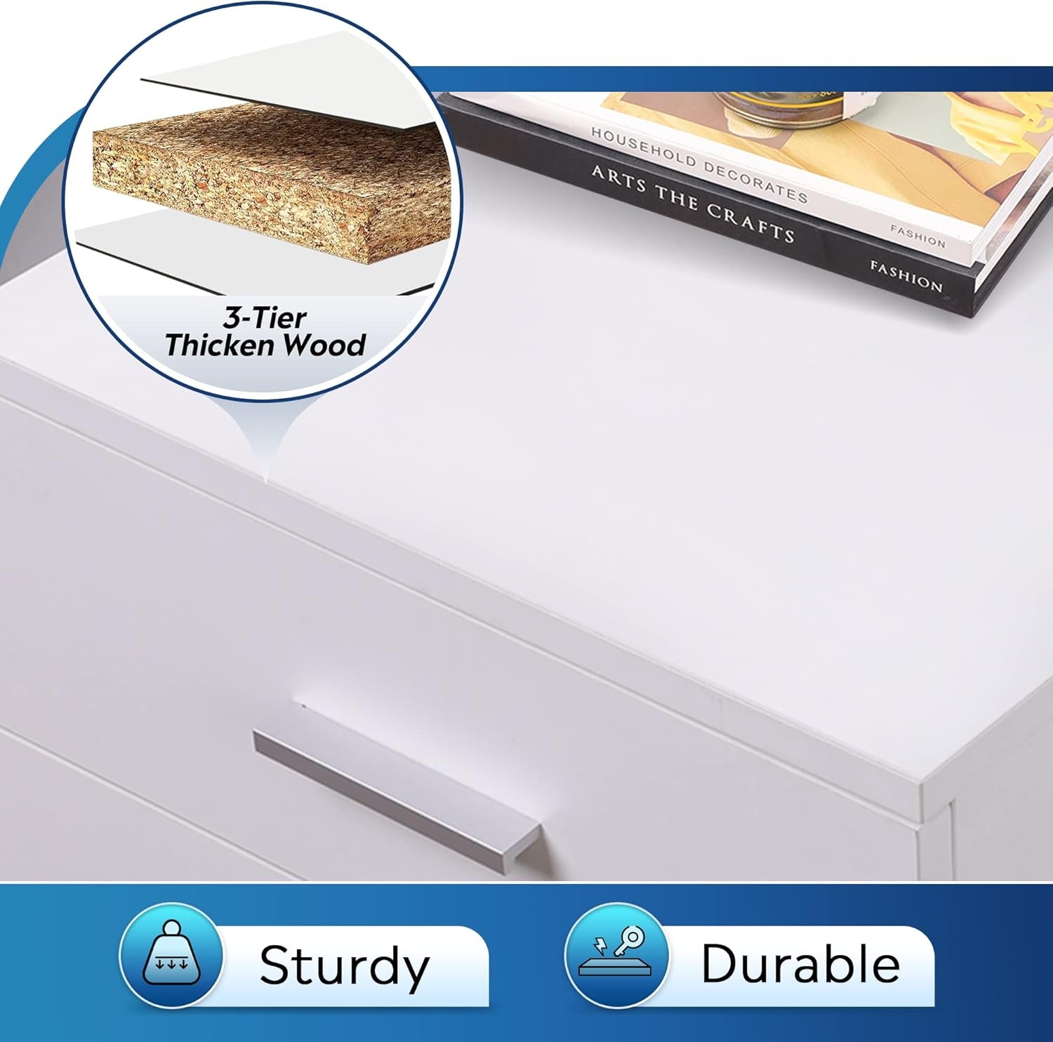 Sturdy 3-tier thickened wood filing cabinet for durable office and home storage.