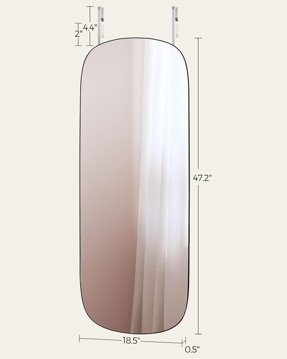 Full-length wall mirror with rounded edges (47"x17") for bedroom, hallway, or dressing area.
