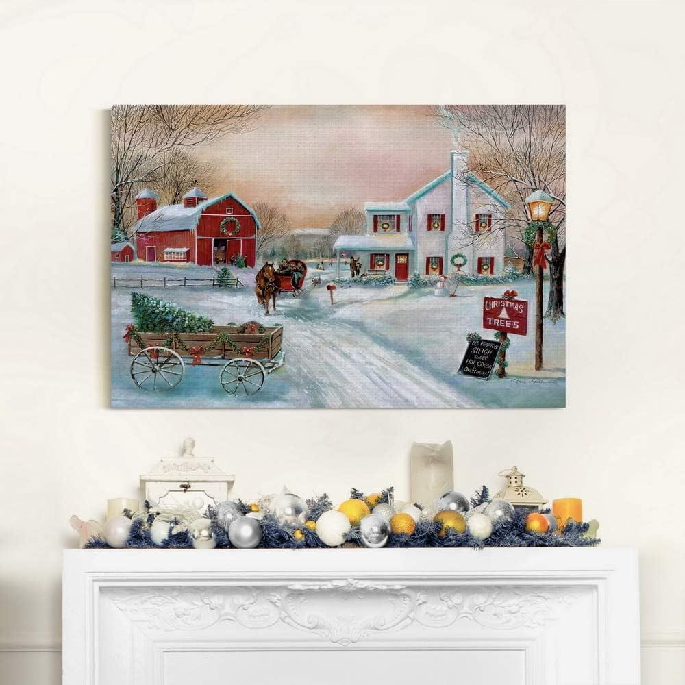 Peach Maple Christmas 24 In X 36 In / Christmas Tree Farm Charming Christmas Barn Canvas