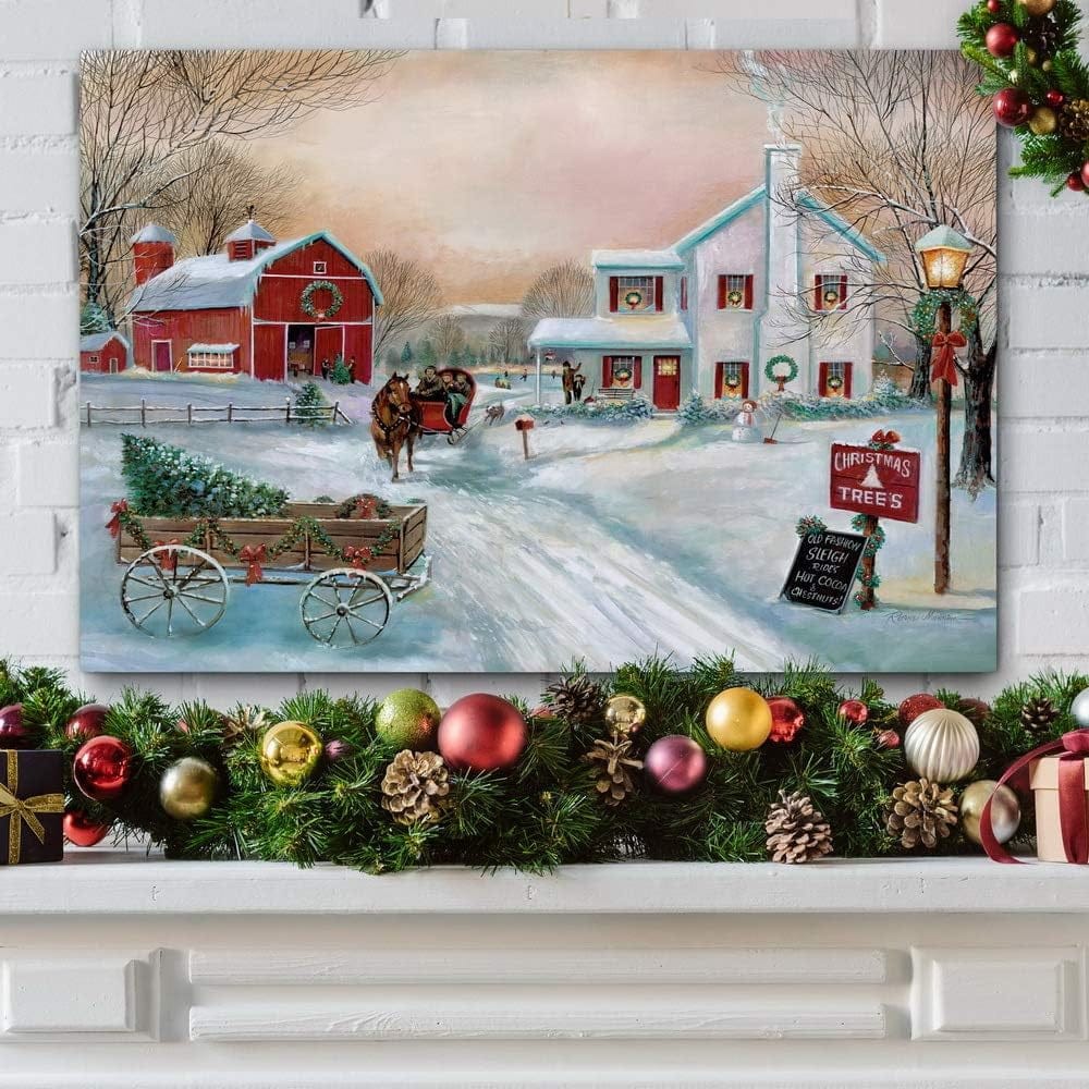 Peach Maple Christmas 24 In X 36 In / Christmas Tree Farm Charming Christmas Barn Canvas