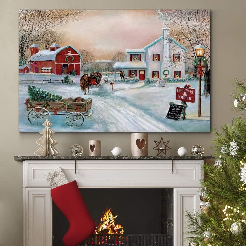 Peach Maple Christmas 24 In X 36 In / Christmas Tree Farm Charming Christmas Barn Canvas