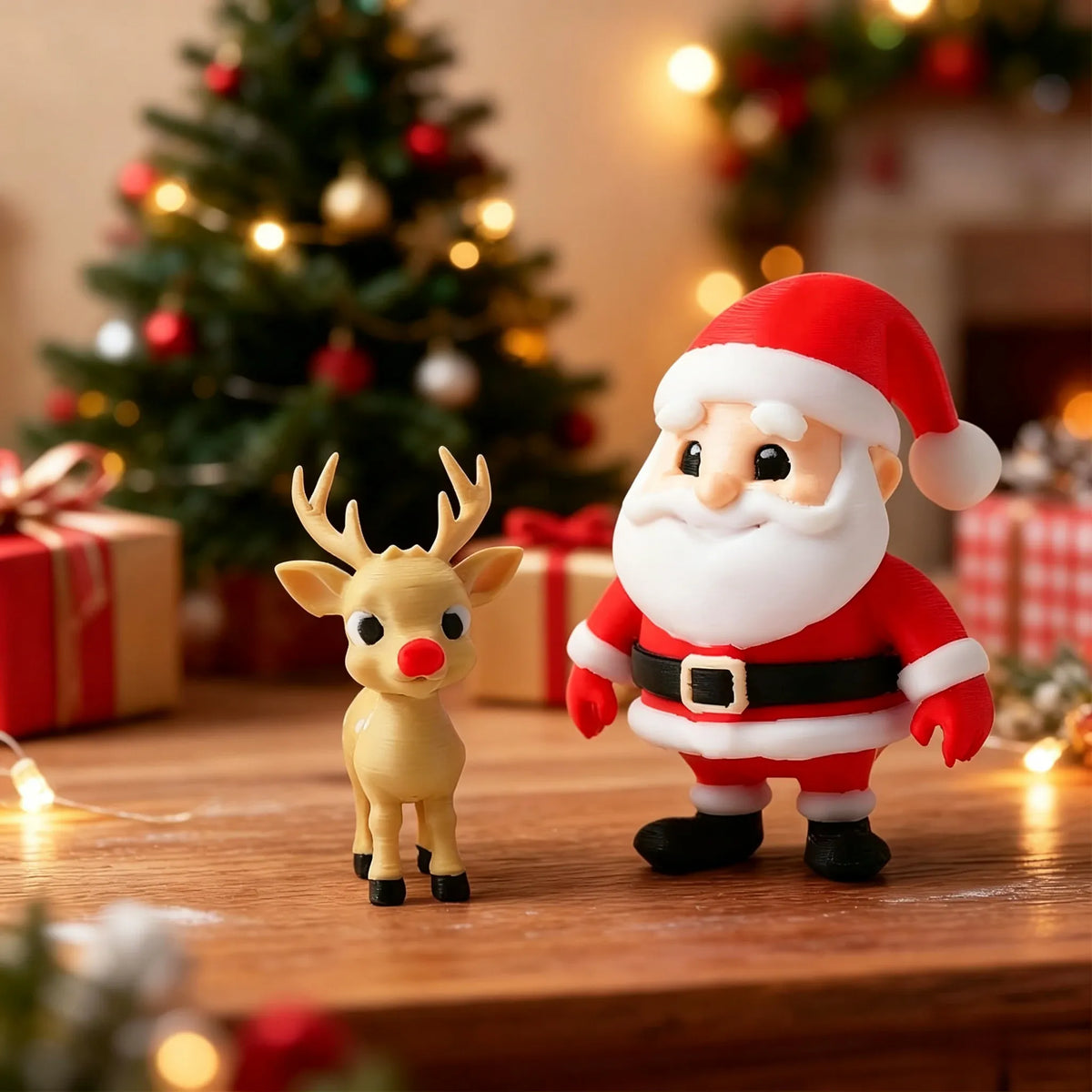 Christmas 3D Printed Santa Claus Reindeer Figurine Statue Xmas Desktop Ornament Navidad Home Decoration 2027 New Year Party Gift