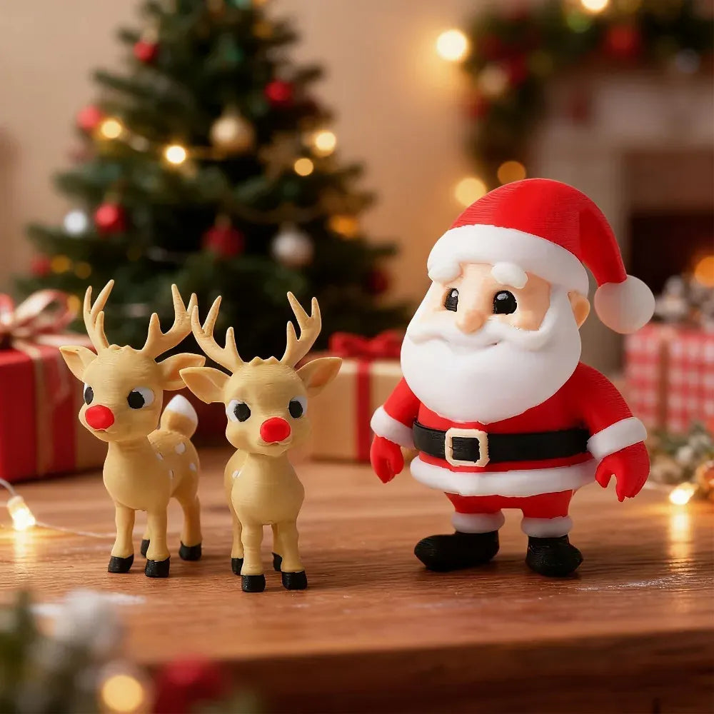 Christmas 3D Printed Santa Claus Reindeer Figurine Statue Xmas Desktop Ornament Navidad Home Decoration 2027 New Year Party Gift