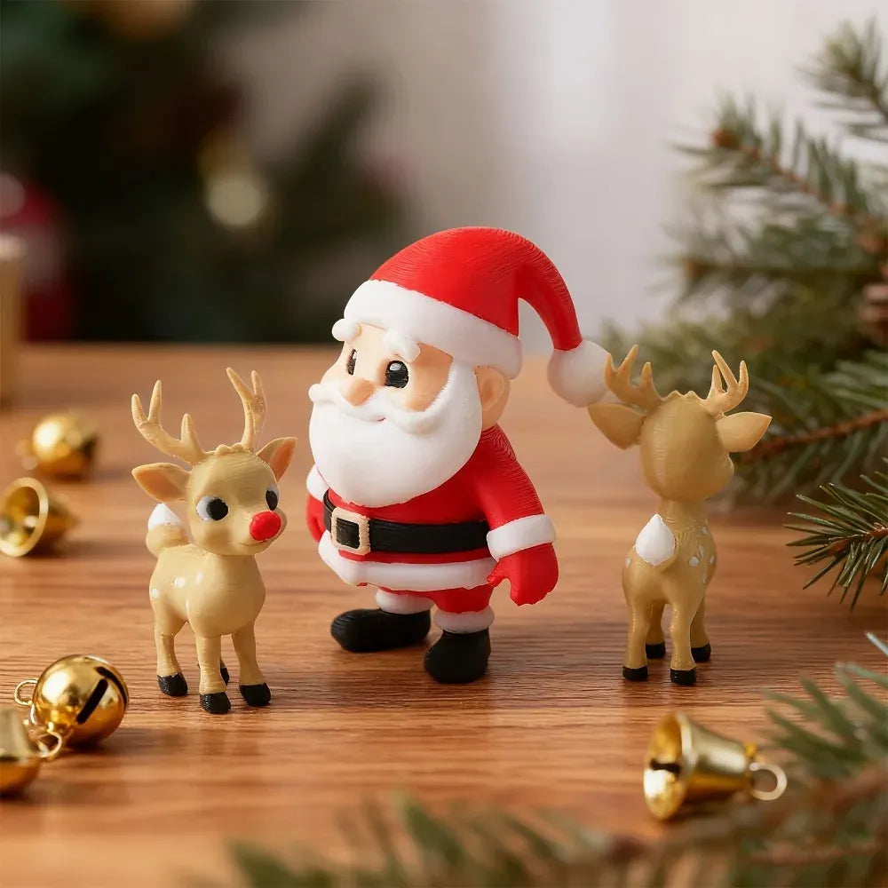 Christmas 3D Printed Santa Claus Reindeer Figurine Statue Xmas Desktop Ornament Navidad Home Decoration 2027 New Year Party Gift