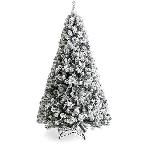 Yellow Crius Christmas 7.5 Foot Easy Set Up Snow Flocked Faux Pine Christmas Tree with Metal