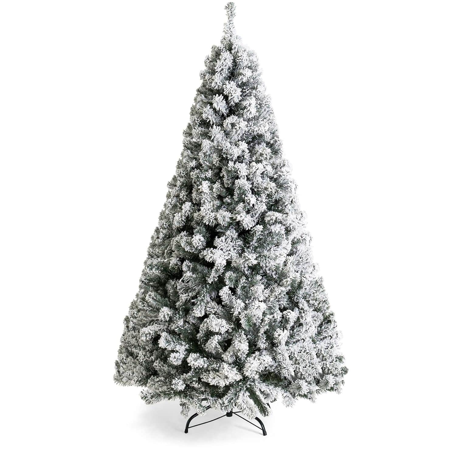 Yellow Crius Christmas 7.5 Foot Easy Set Up Snow Flocked Faux Pine Christmas Tree with Metal