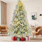 Sangria Beech Christmas 7.5FT Pre-Lit Spruce Snow Flocked Christmas Tree, Artificial Hinged