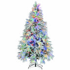 Sangria Beech Christmas 7.5FT Pre-Lit Spruce Snow Flocked Christmas Tree, Artificial Hinged