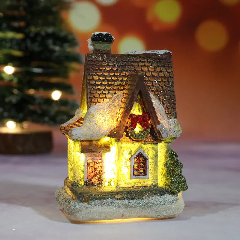 Christmas Led Light House Christmas Tree Ornaments LED Resin Small Village House Xmas Glow Decor Gift Happy New Year Decors DC05