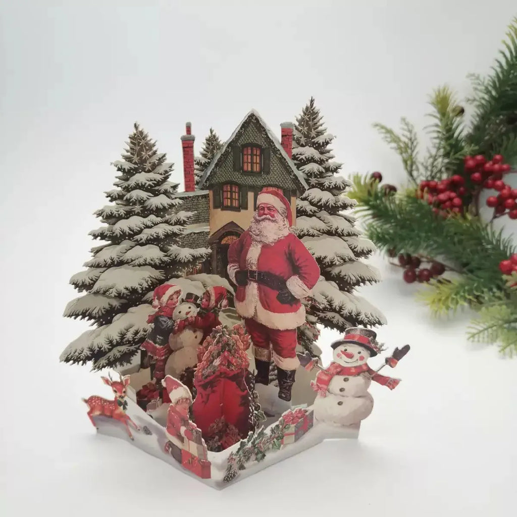 Christmas Tree Greeting Cards Santa Claus Reindeer Xmas Party Pop Up Card 3D Postcard with Envelope Holiday Decor Supplies 1pcs