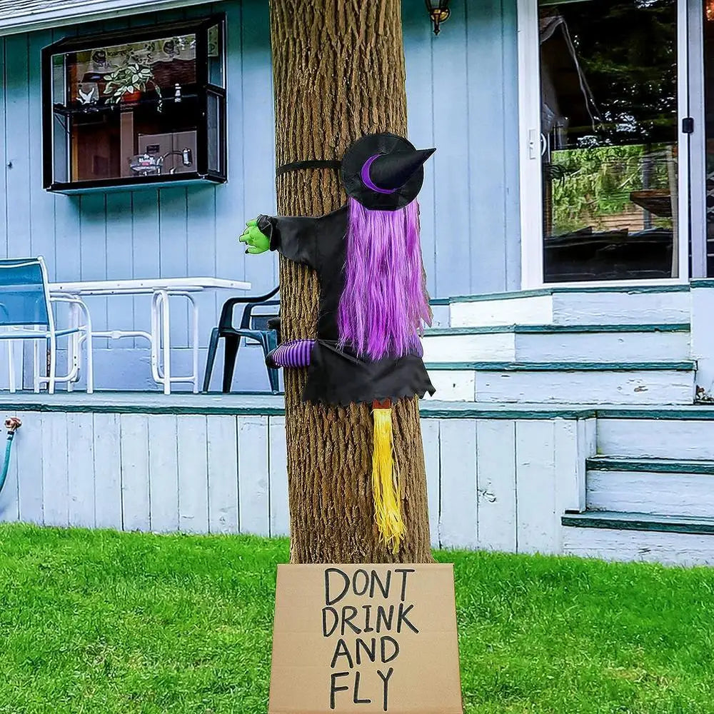 Crashing Witch Tree Decoration | Funny Halloween Yard Decor