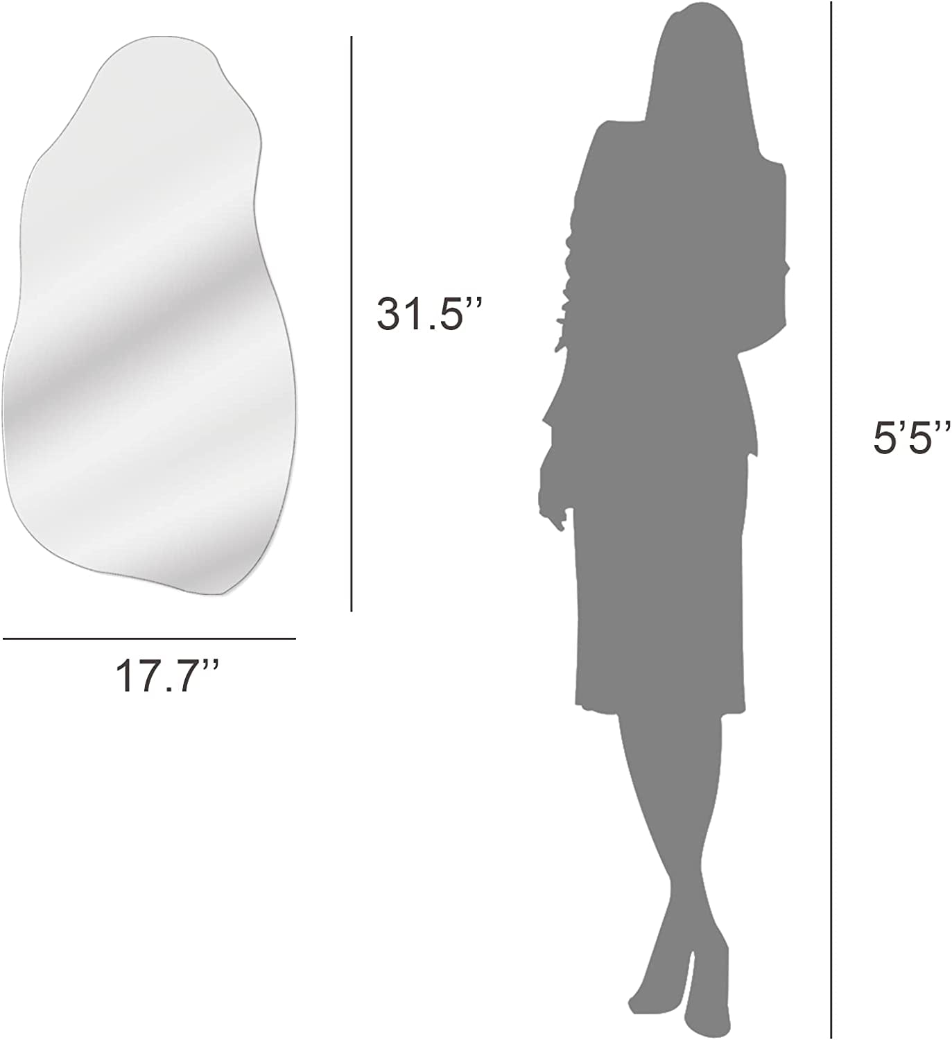 Irregular wall mirror (31.5"x17.7") modern decorative design, perfect for bedroom or hallway.
