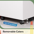 Filing cabinet with 360° swivel removable casters for easy mobility and stability.