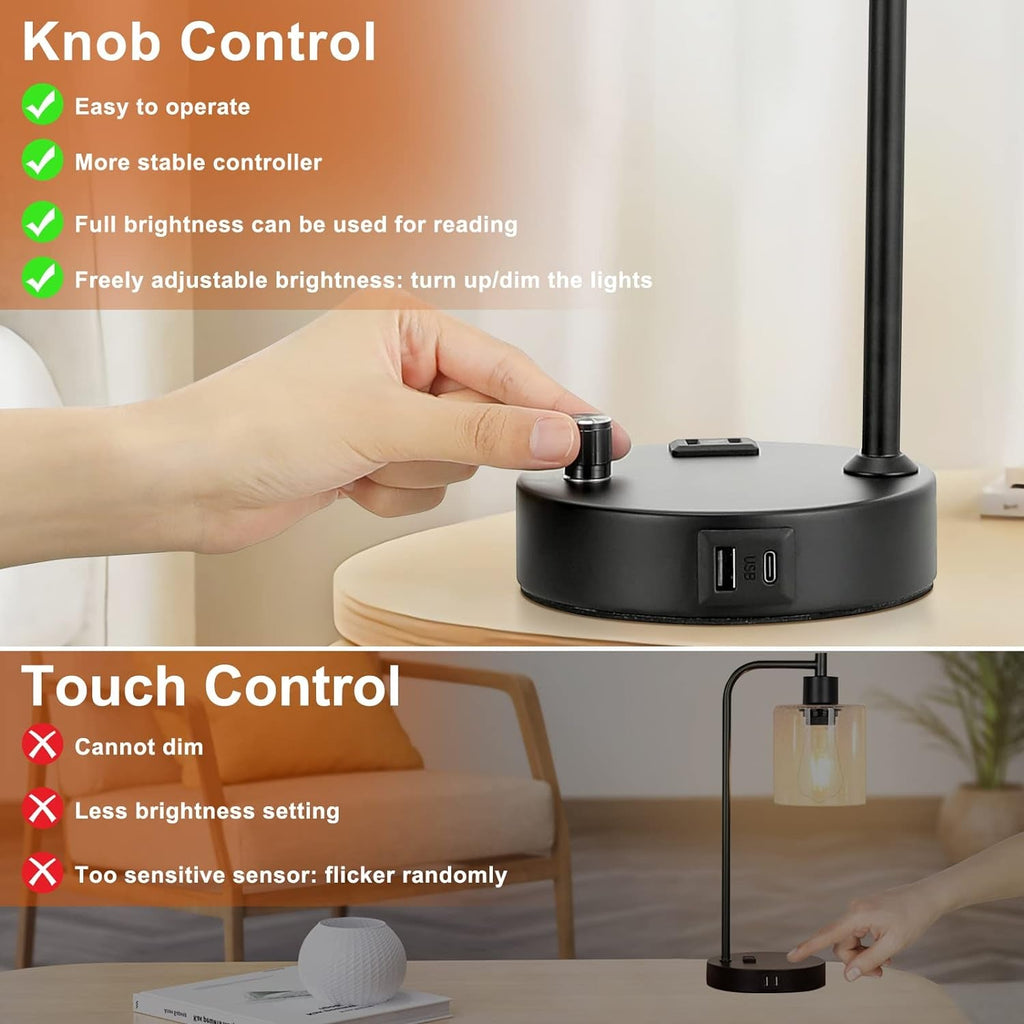 Table lamp with knob control for brightness adjustment