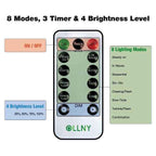 Fairy light remote with 8 modes, 3 timers, and 4 brightness level controls.

