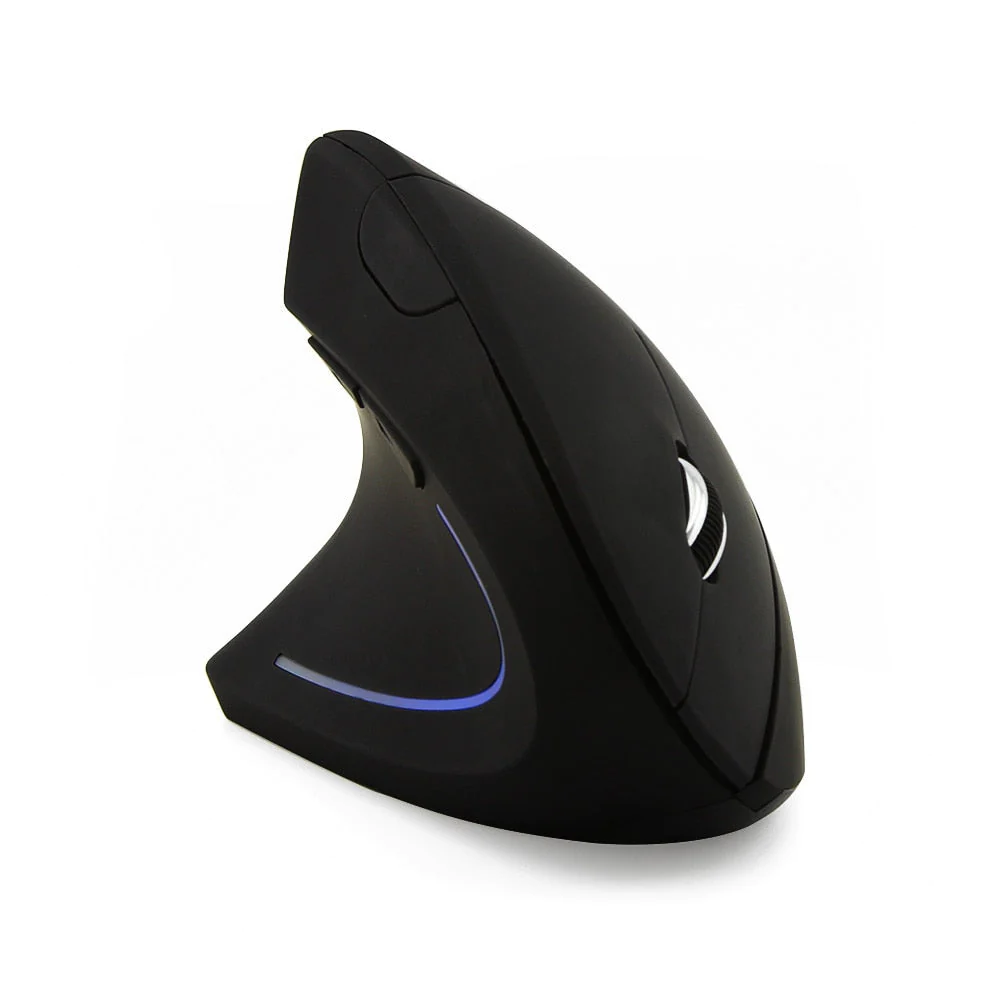 Black ergonomic vertical wireless mouse with LED light