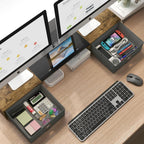 Dual monitor stand with side drawers for desk organization