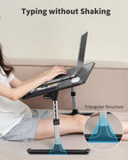Woman using adjustable laptop desk stand with stable design
