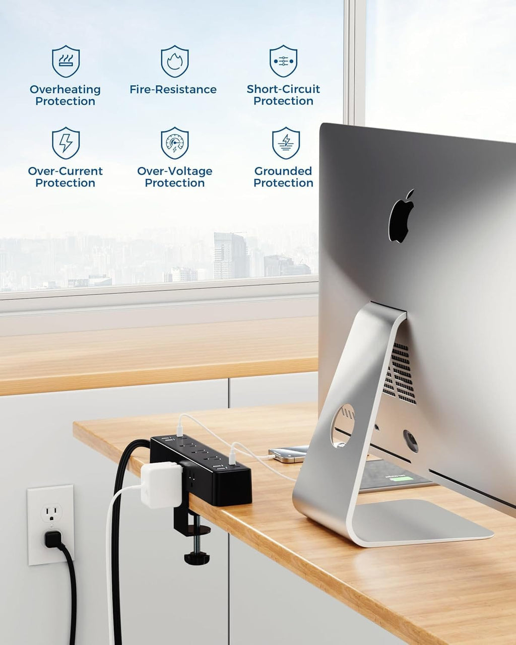 Peach Maple Furniture 10Ft / 9Ac8Usb-40W 17-in-1 Desk Power Hub