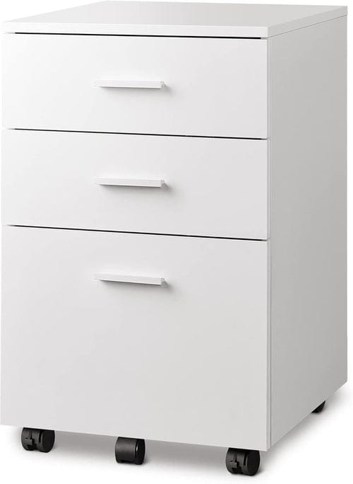 Peach Maple Furniture 15.7"D X 16.2"W X 25.7"H / White 3 Drawer Wood Mobile File Cabinet