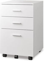 Peach Maple Furniture 15.7"D X 16.2"W X 25.7"H / White 3 Drawer Wood Mobile File Cabinet