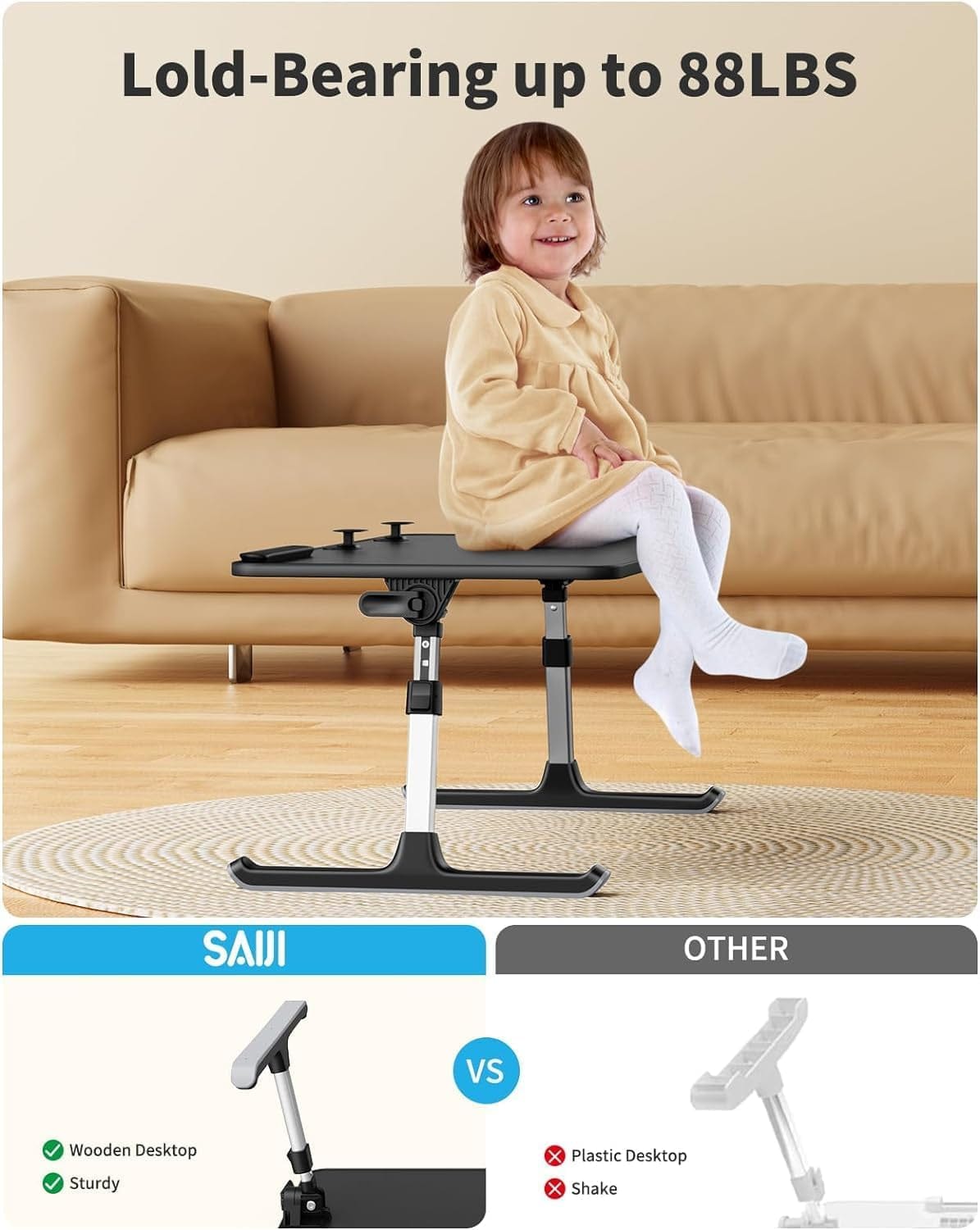 Peach Maple Furniture 20.5 X 11.8 In / Black Adjustable Ergonomic Laptop Desk