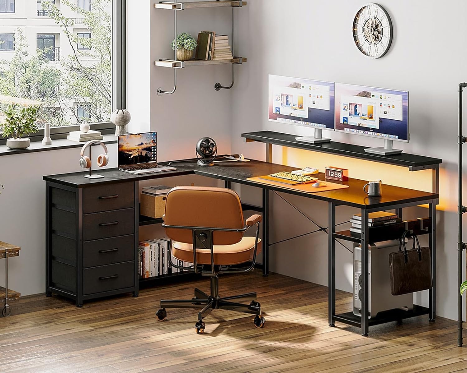 Furniture 61" L-Shaped Desk with Power & USB Charging