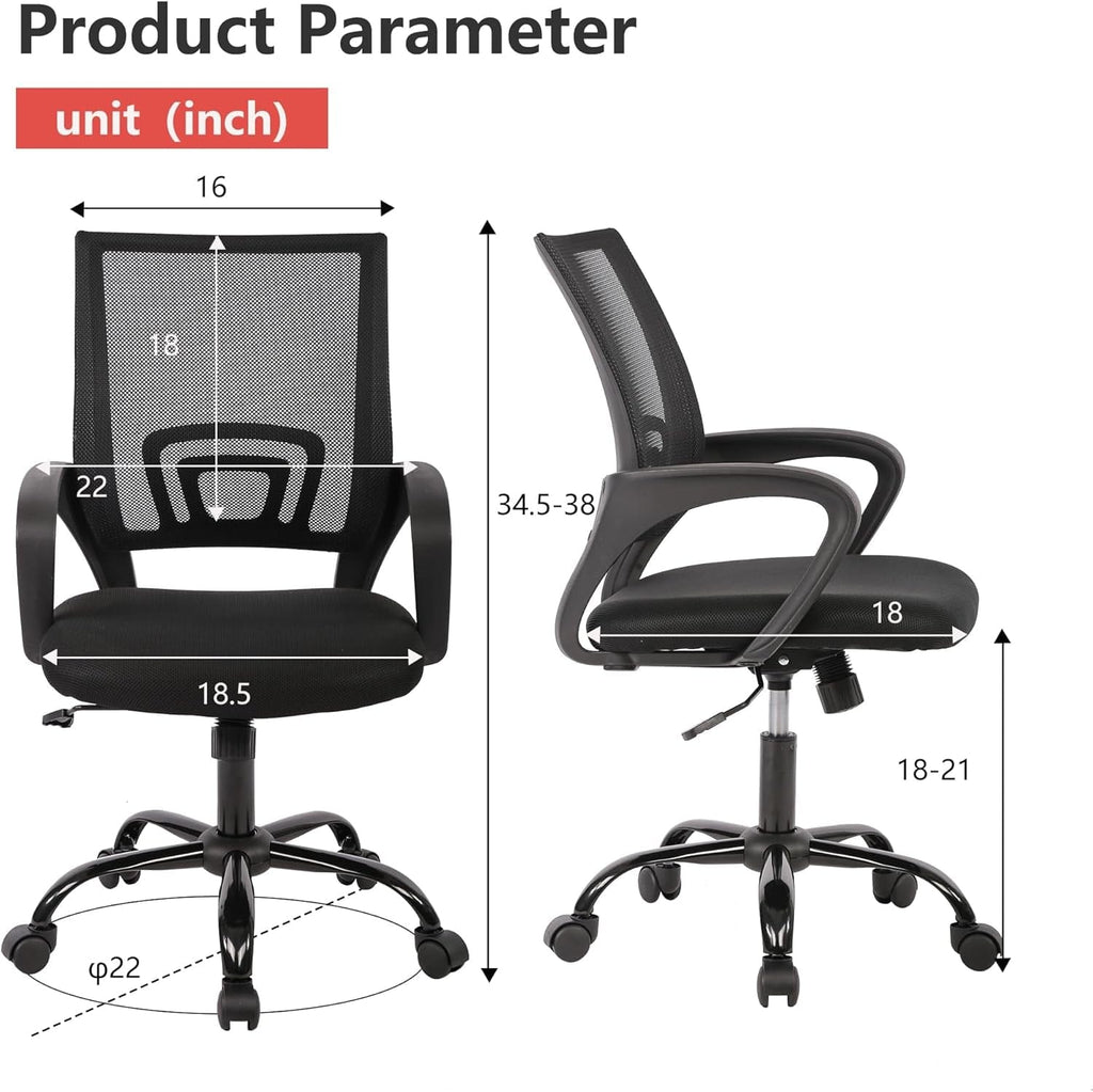Peach Maple Furniture Black Ergonomic Black Office Chair With Lumbar Support And Mesh