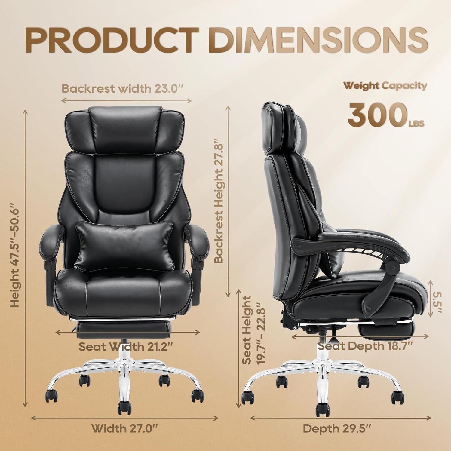 Peach Maple Furniture Black Ergonomic Executive Chair with Footrest