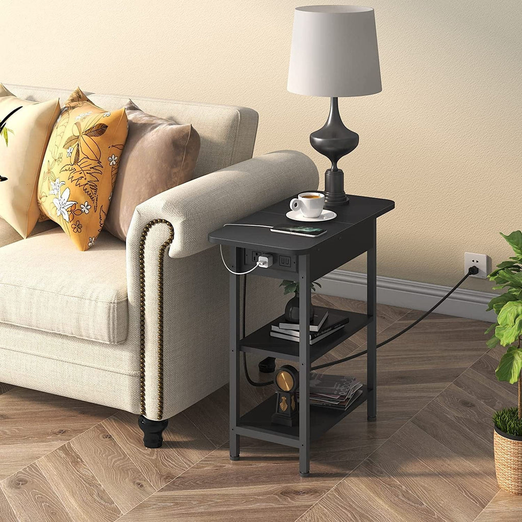 Peach Maple Furniture Black Smart Flip Charging End Table