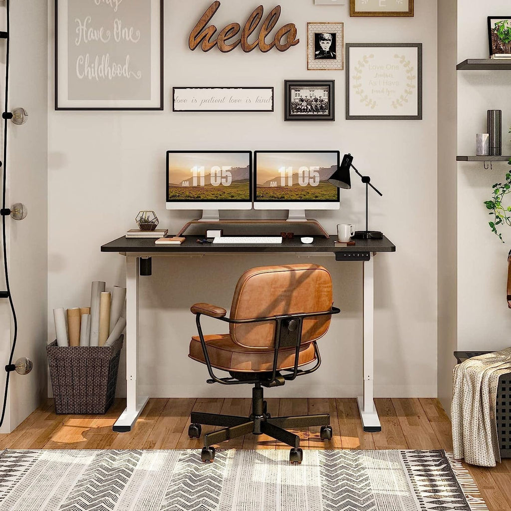 Peach Maple Furniture Black Top + White Frame FLEXISPOT 55" Standing Desk