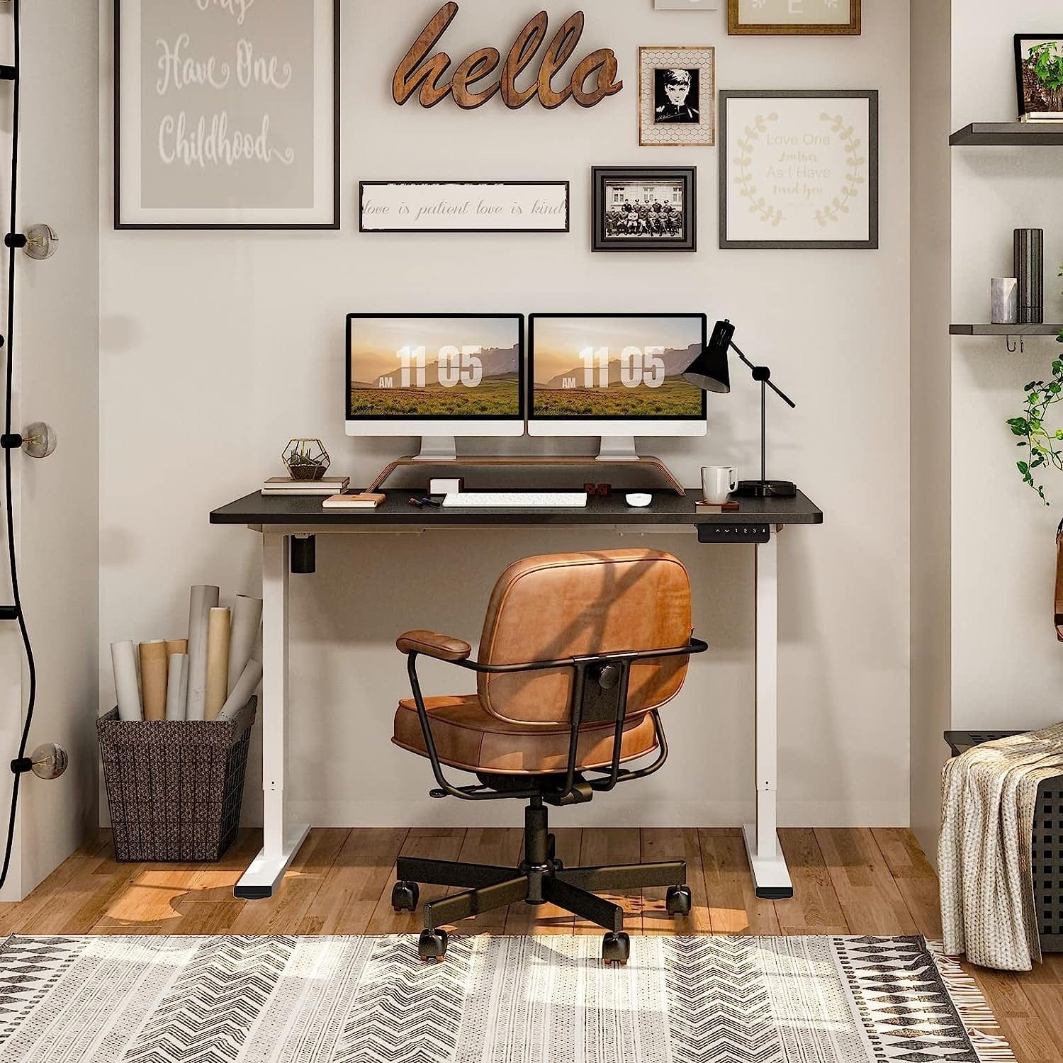 Peach Maple Furniture Black Top + White Frame FLEXISPOT 55" Standing Desk