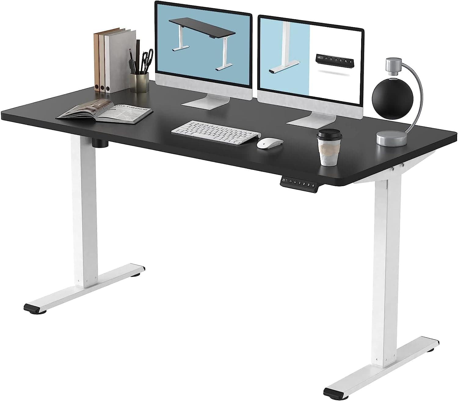 Peach Maple Furniture Black Top + White Frame FLEXISPOT 55" Standing Desk