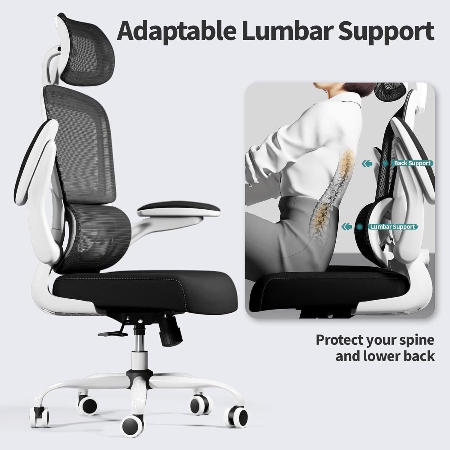 Peach Maple Furniture Black  White TRALT Ergonomic Office Chair