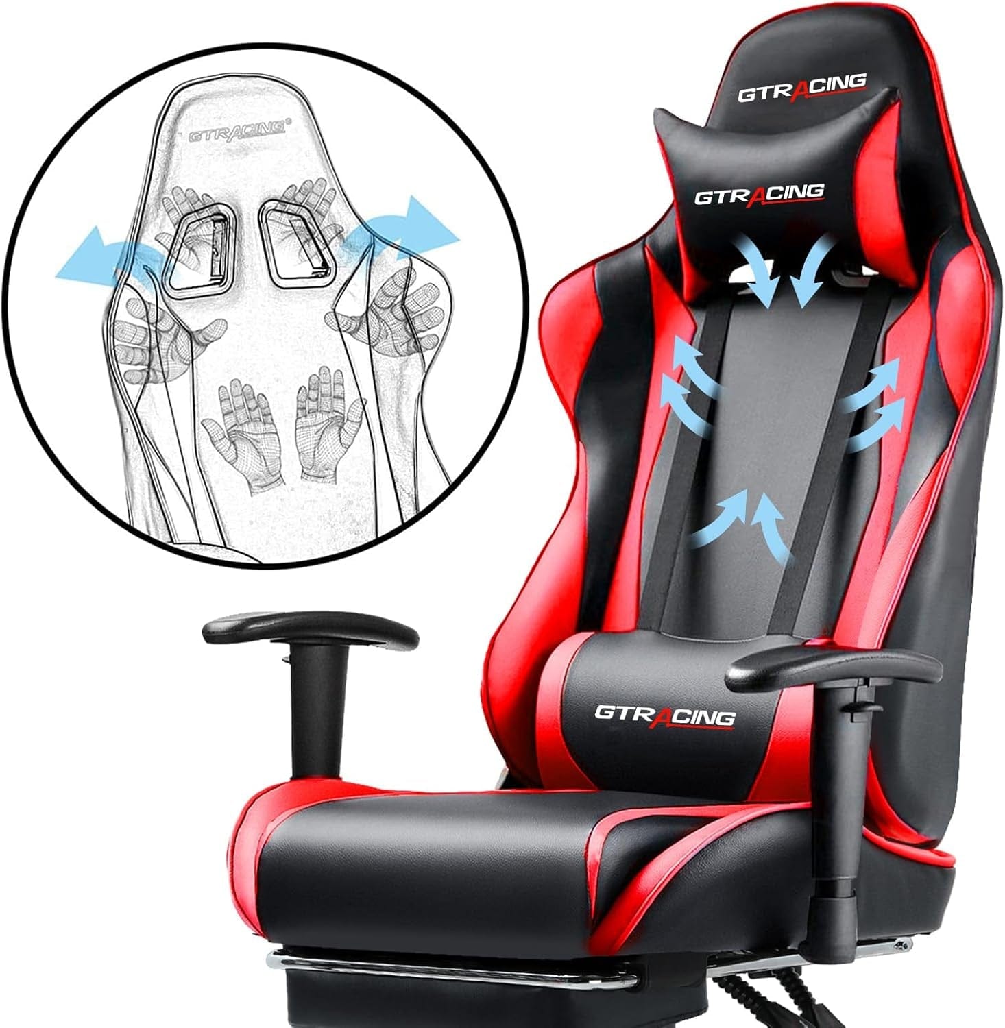 Peach Maple Furniture Brickred Adjustable Gaming Chair with Footrest