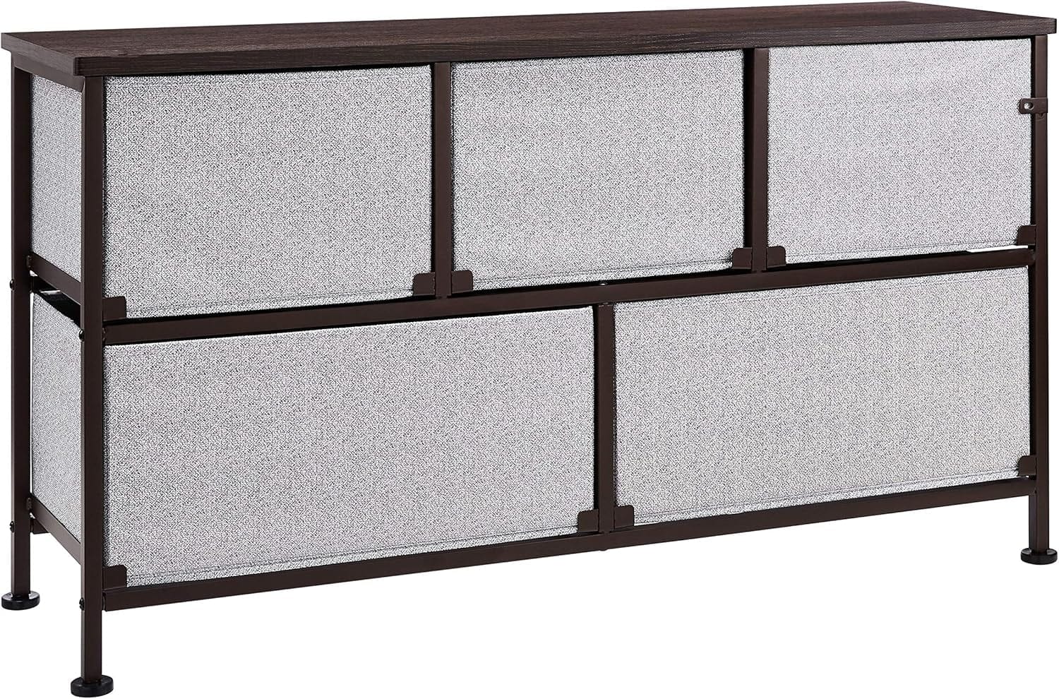 Peach Maple Furniture Bronze / Organizer Unit + Grey Drawers Extra Wide 5-Drawer Organizer