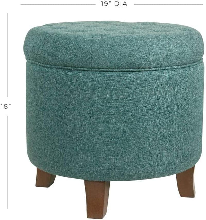 Furniture Dark Teal Velvet Storage Ottoman – Round Living Room Seat
