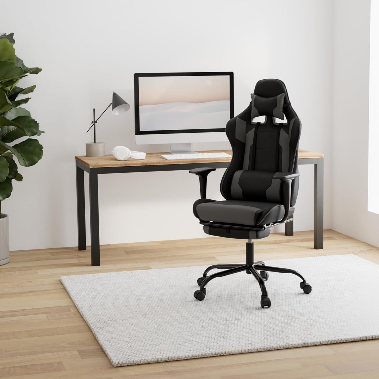 Peach Maple Furniture Grey / Solid Ergonomic Gaming Chair – Reclines to 155°