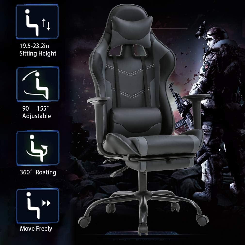 Peach Maple Furniture Grey / Solid Ergonomic Gaming Chair – Reclines to 155°