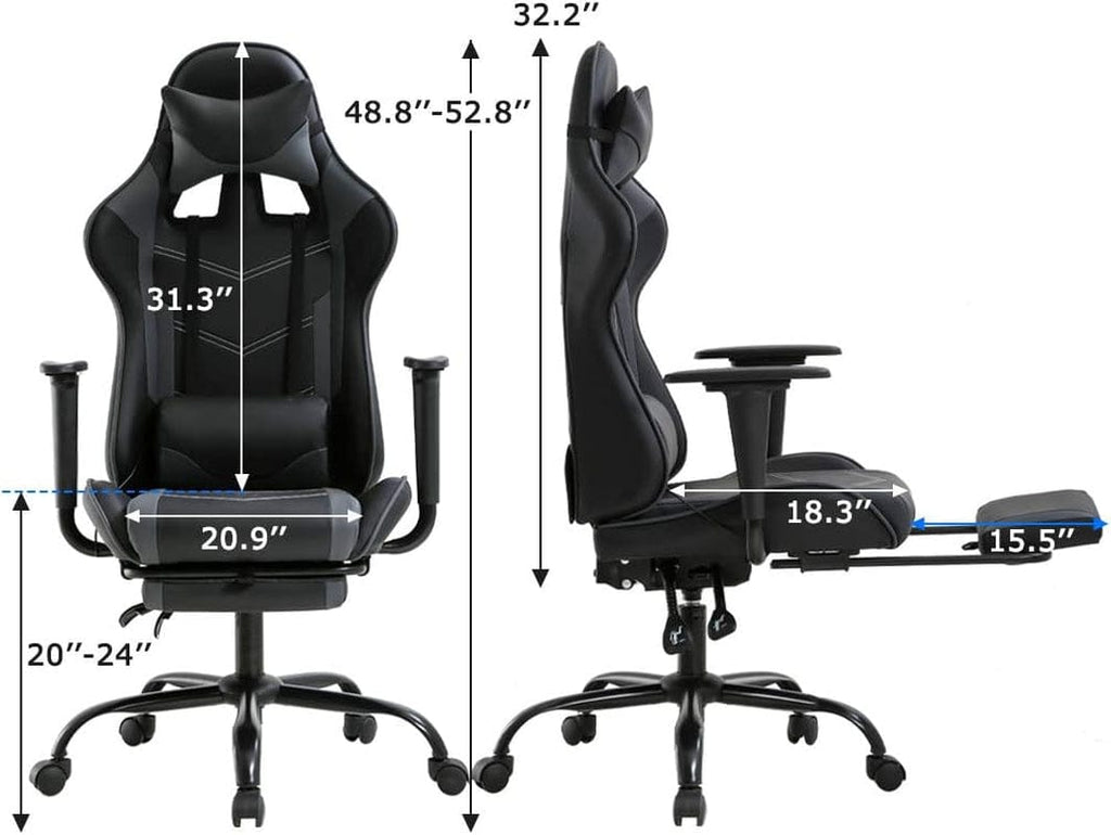 Peach Maple Furniture Grey / Solid Ergonomic Gaming Chair – Reclines to 155°
