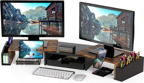 Peach Maple Furniture Rustic Brown Dual Monitor Stand Riser