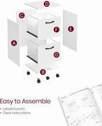 Peach Maple Furniture White 2-Drawer File Cabinet, Filing Cabinet for Home Office, Small Rolling