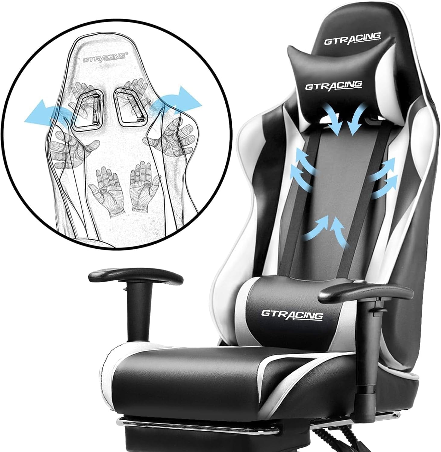 Peach Maple Furniture White Gaming Chair with Footrest – Ergonomic Design