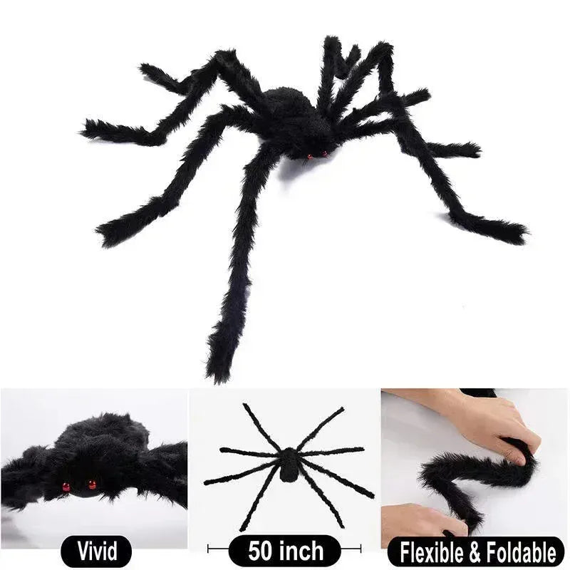 Halloween Black Scary Giant Spider Huge Spider Web Halloween Decoration for Home Bar Haunted House Props Holiday Outdoor Decor